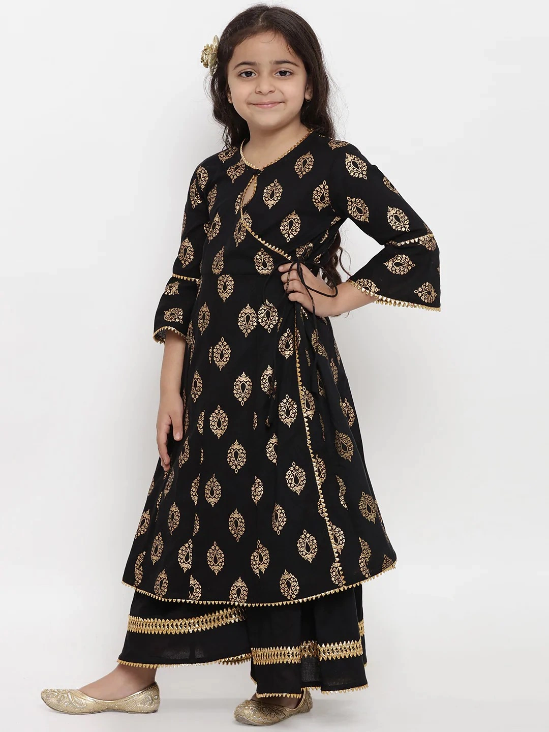 Bitiya by Bhama Girls Black Printed Kurta with Palazzos-3-4Y-1