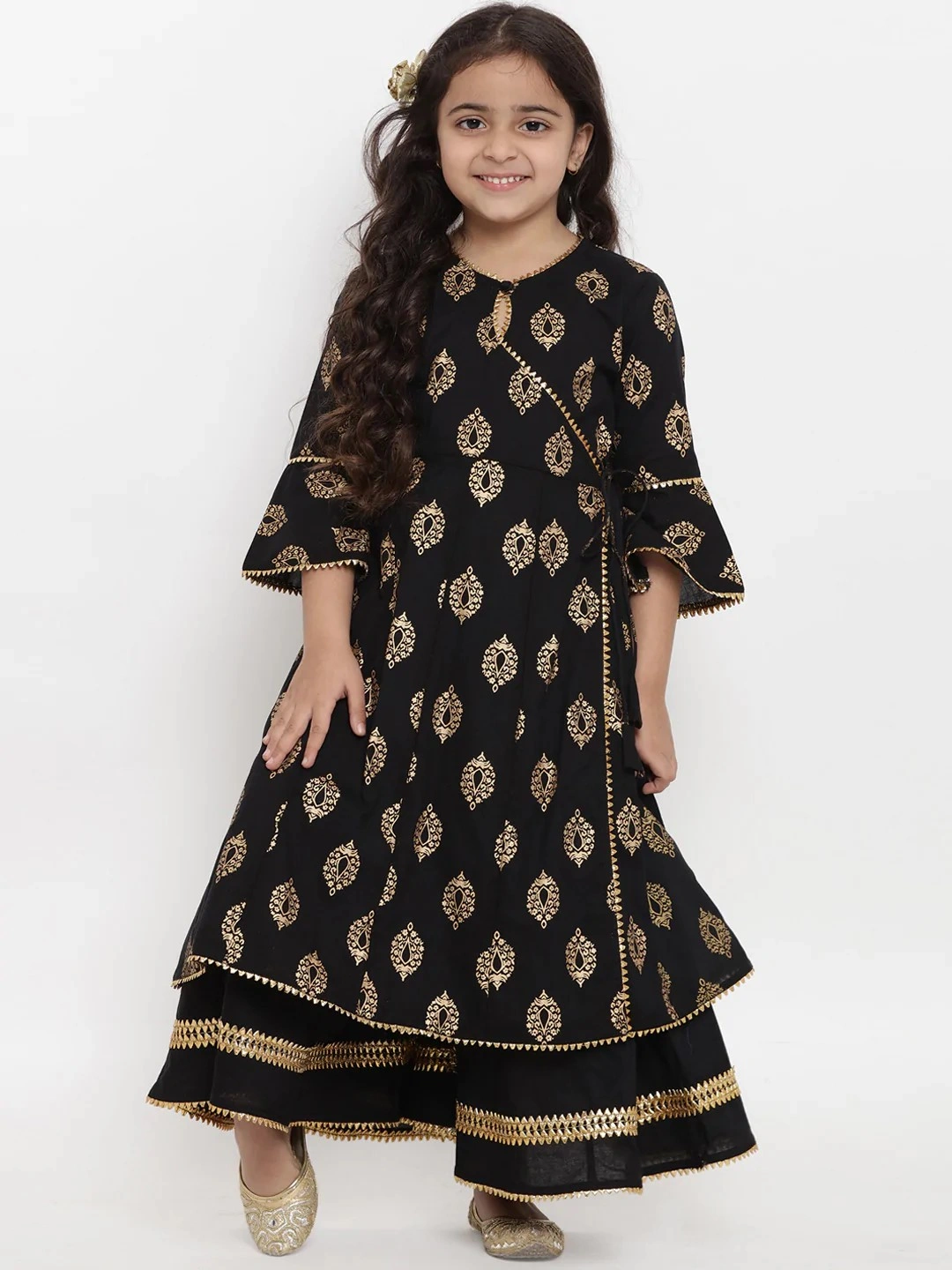 Bitiya by Bhama Girls Black Printed Kurta with Palazzos-BBT077_4-5Y