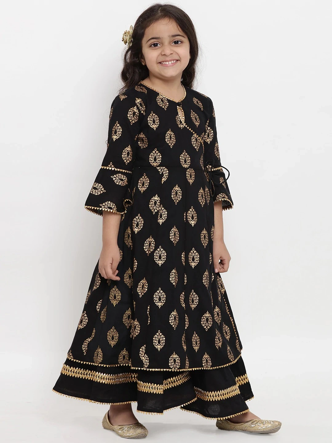 Bitiya by Bhama Girls Black Printed Kurta with Palazzos-5-6Y-2