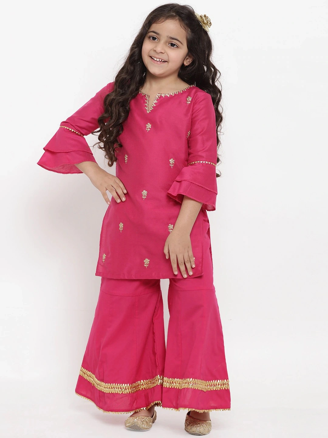 Bitiya by Bhama Girls Pink Embroidered Kurta with Palazzos-BBT085_3-4Y