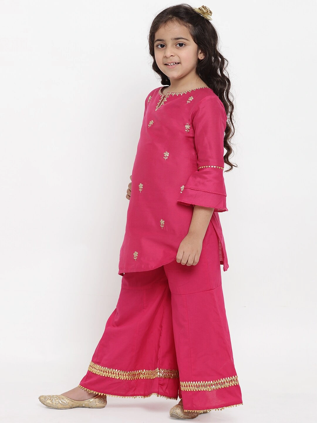 Bitiya by Bhama Girls Pink Embroidered Kurta with Palazzos-4-5Y-1