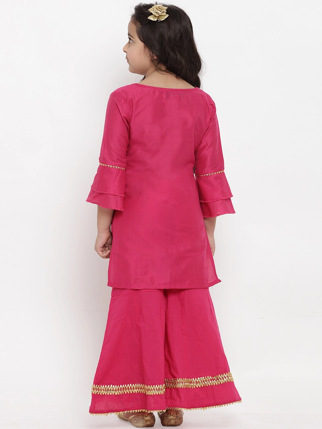 Bitiya by Bhama Girls Pink Embroidered Kurta with Palazzos-4-5Y-3