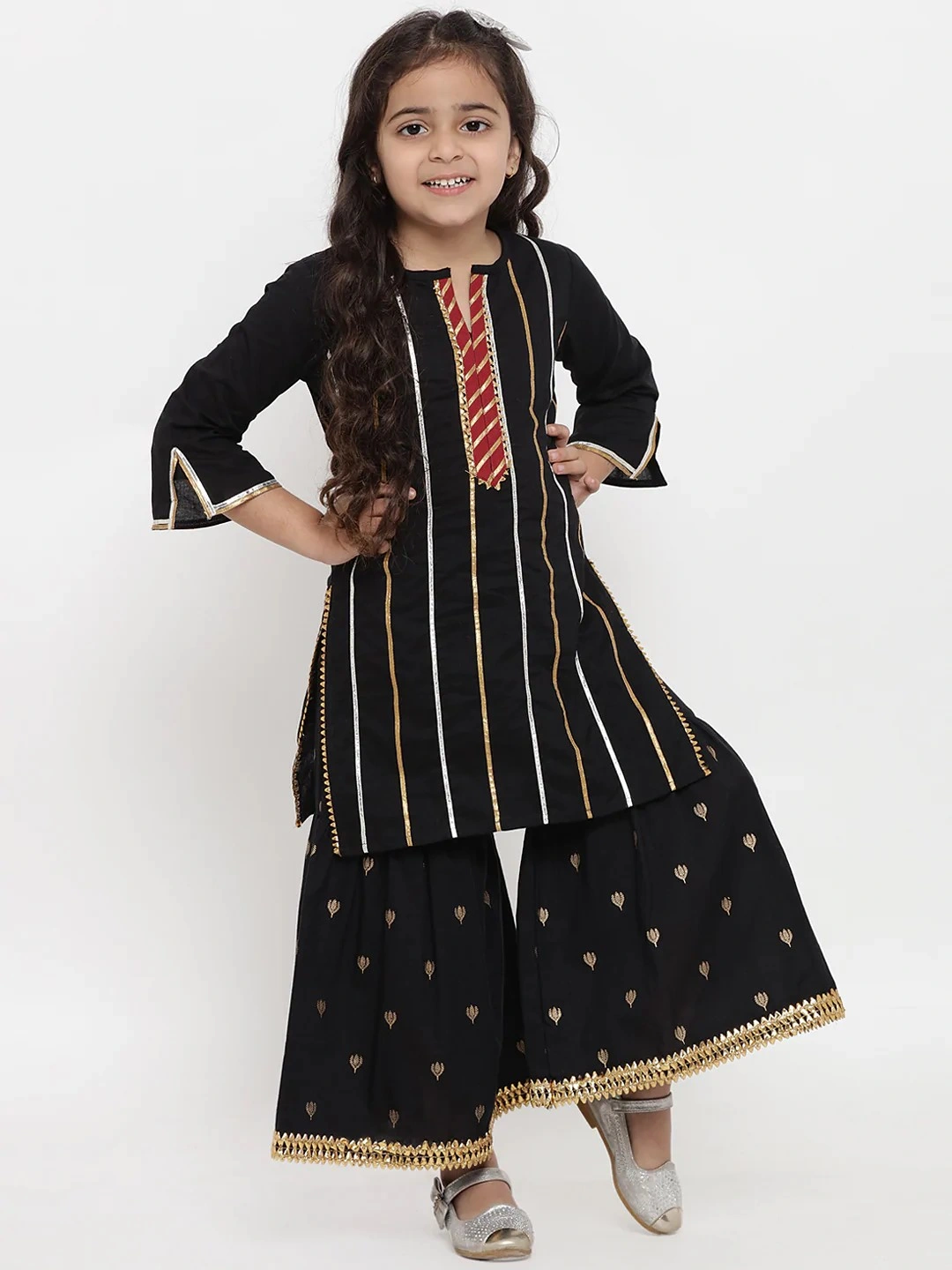 Bitiya by Bhama Girls Black Striped Kurta with Palazzos-BBT086_3-4Y