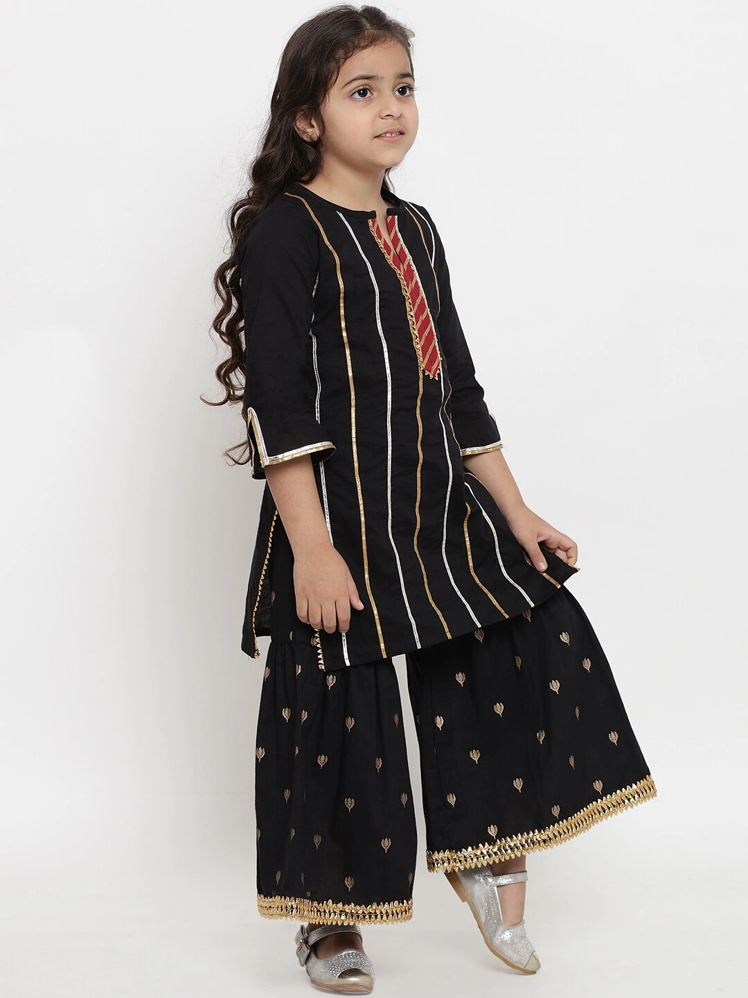 Bitiya by Bhama Girls Black Striped Kurta with Palazzos-4-5Y-2