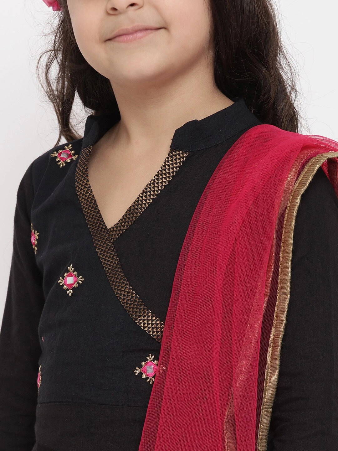 Bitiya by Bhama Girls Black &amp; Embroidered Kurta with Palazzos &amp; Dupatta-4-5Y-4