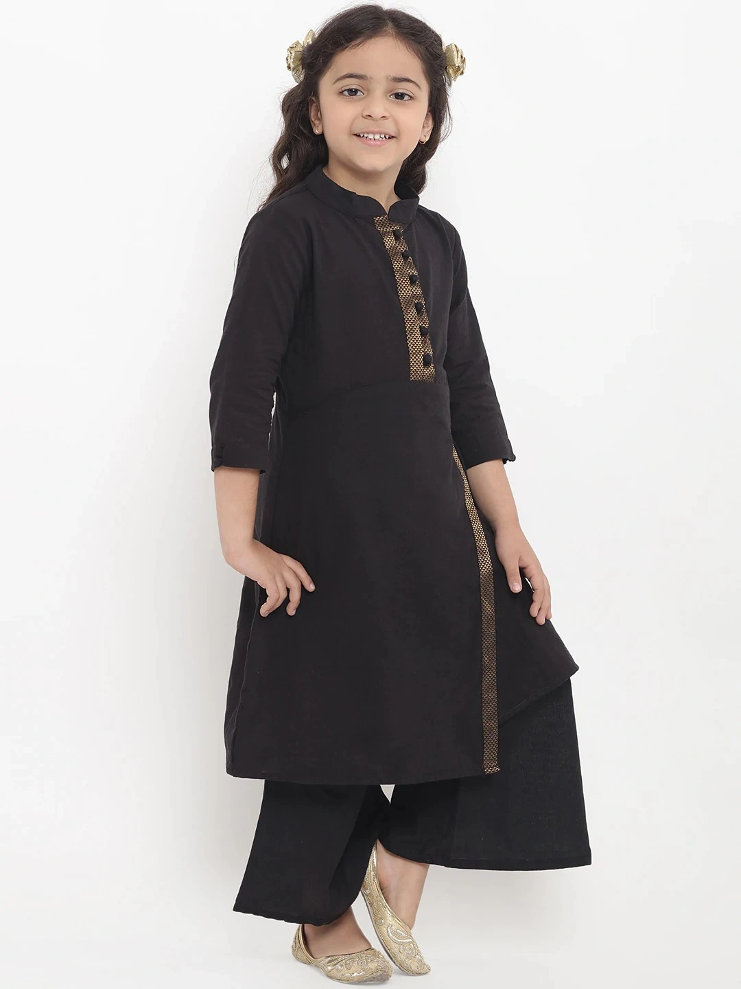 Bitiya by Bhama Girls Black Solid Kurta with Palazzos-BBT088_3-4Y