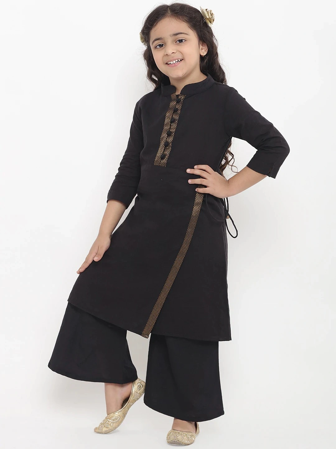 Bitiya by Bhama Girls Black Solid Kurta with Palazzos-3-4Y-1