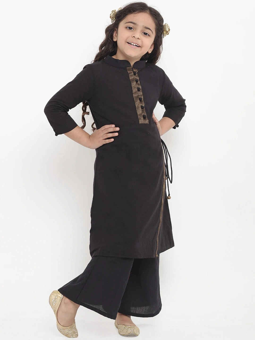 Bitiya by Bhama Girls Black Solid Kurta with Palazzos-3-4Y-2