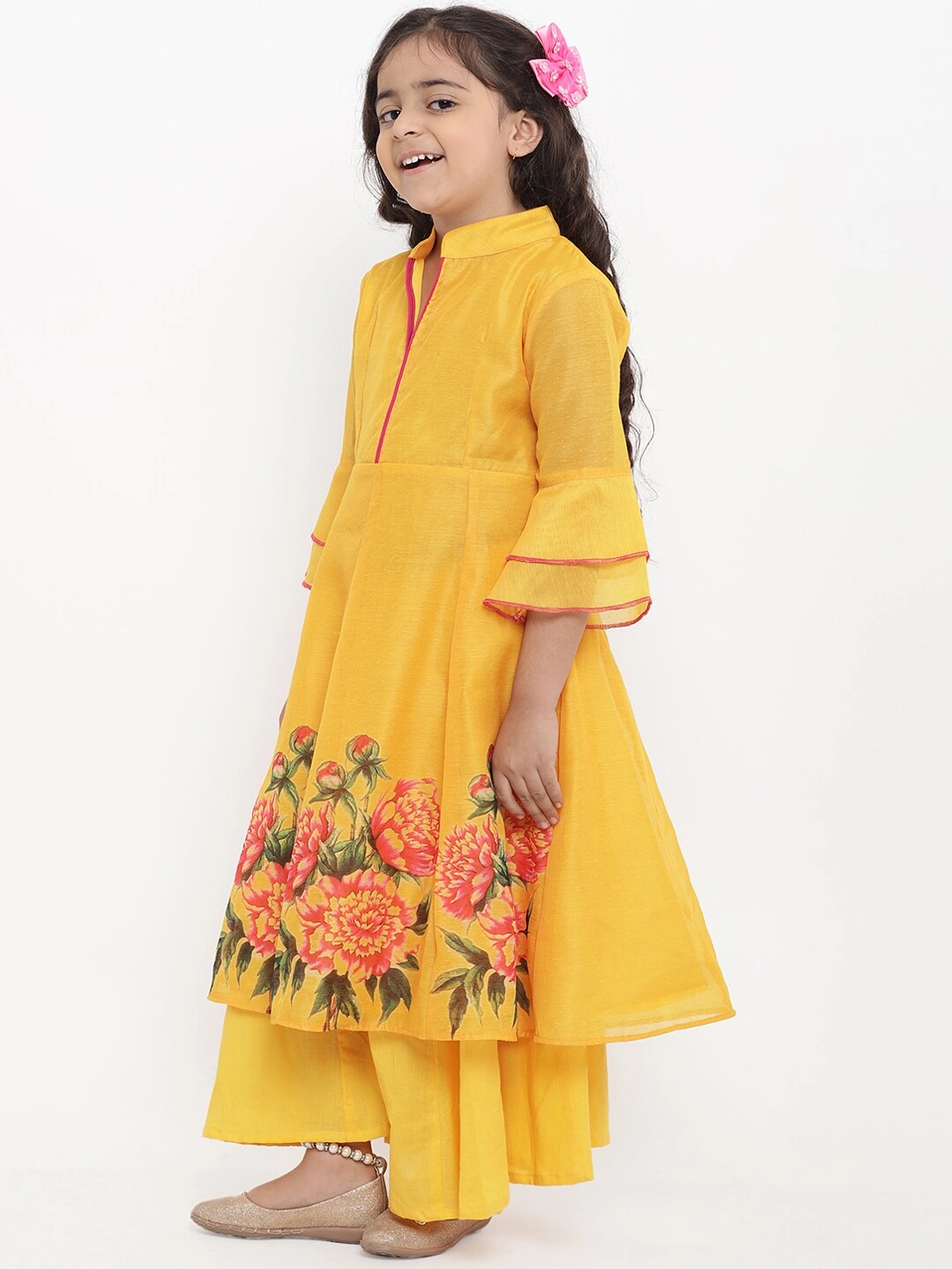 Bitiya by Bhama Girls Yellow Printed Kurta with Palazzos-3-4Y-1