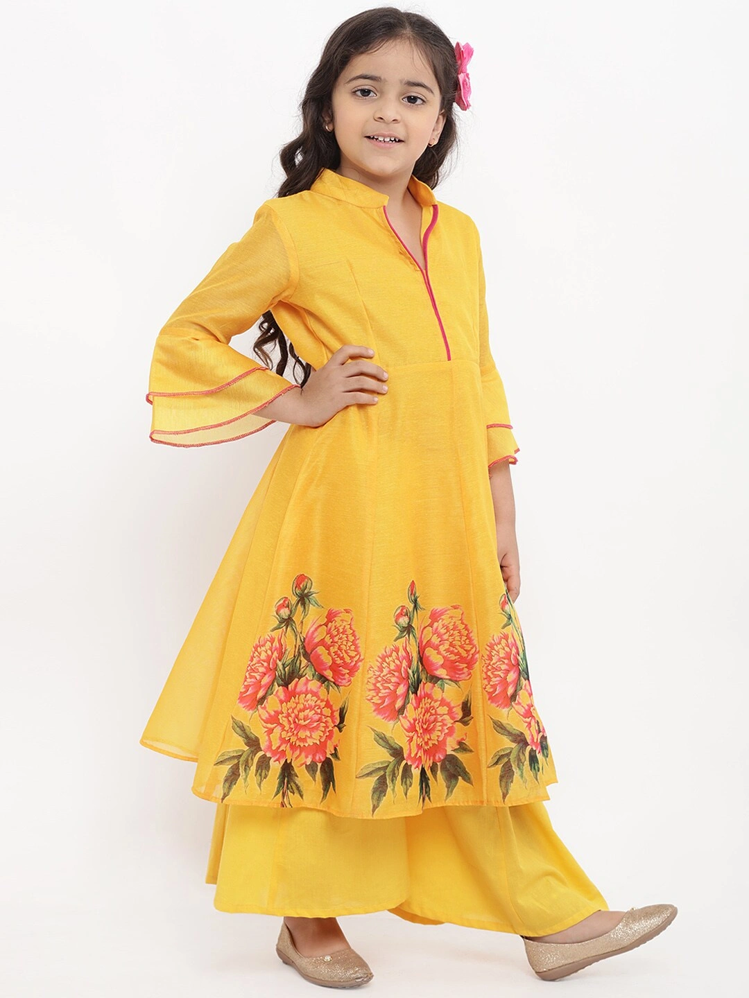 Bitiya by Bhama Girls Yellow Printed Kurta with Palazzos-3-4Y-2