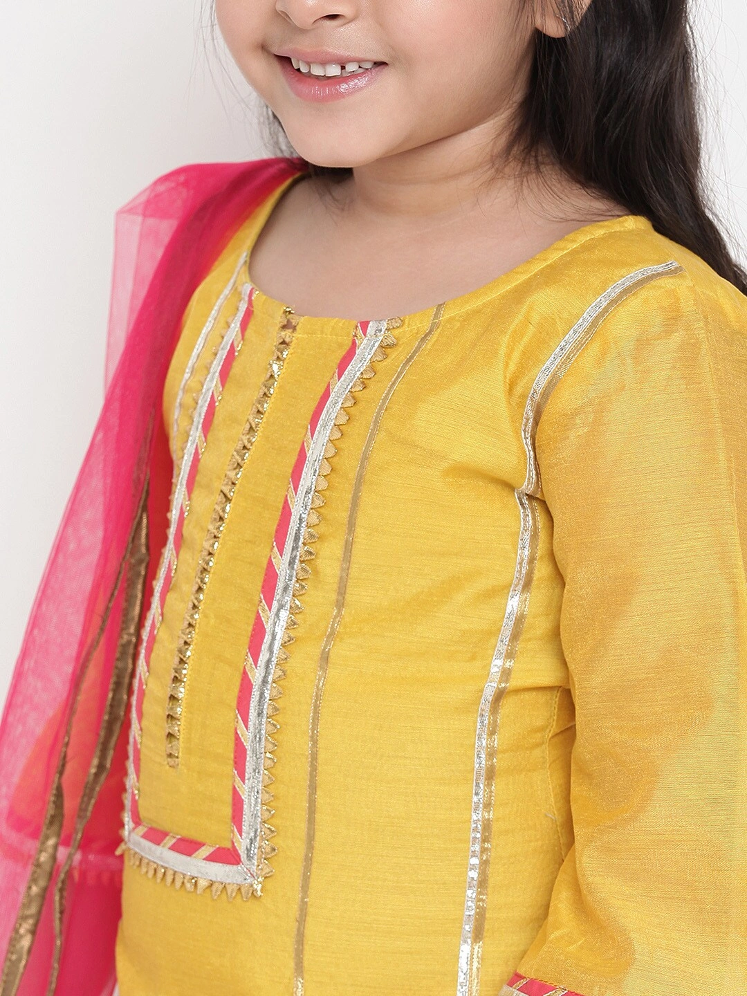 Bitiya by Bhama Girls Yellow &amp; Pink Solid Kurta with Palazzos &amp; Dupatta-3-4Y-4