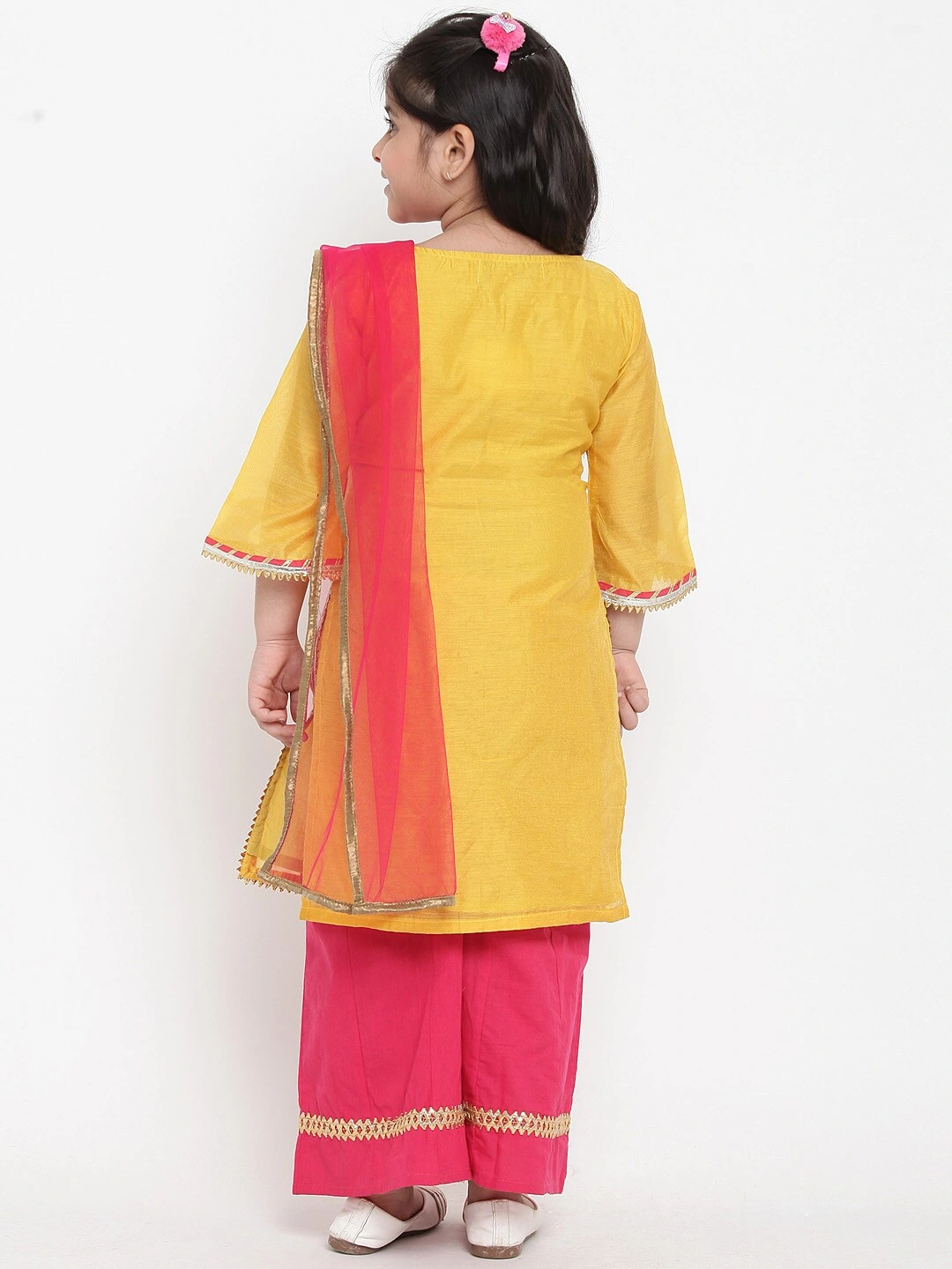 Bitiya by Bhama Girls Yellow &amp; Pink Solid Kurta with Palazzos &amp; Dupatta-5-6Y-3