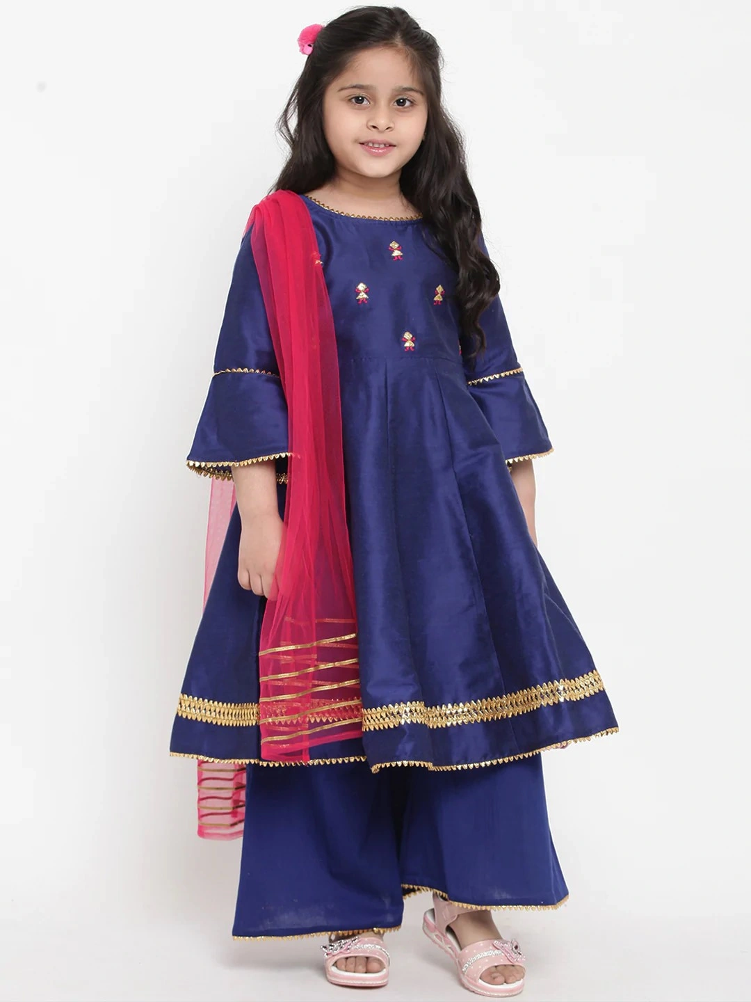 Bitiya by Bhama Girls Blue &amp; Solid Kurta with Palazzos &amp; Dupatta-BBT096_3-4Y