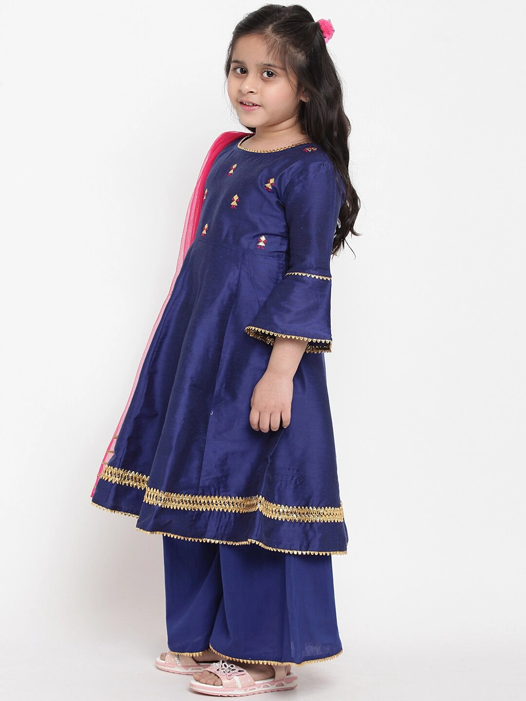 Bitiya by Bhama Girls Blue &amp; Solid Kurta with Palazzos &amp; Dupatta-3-4Y-1