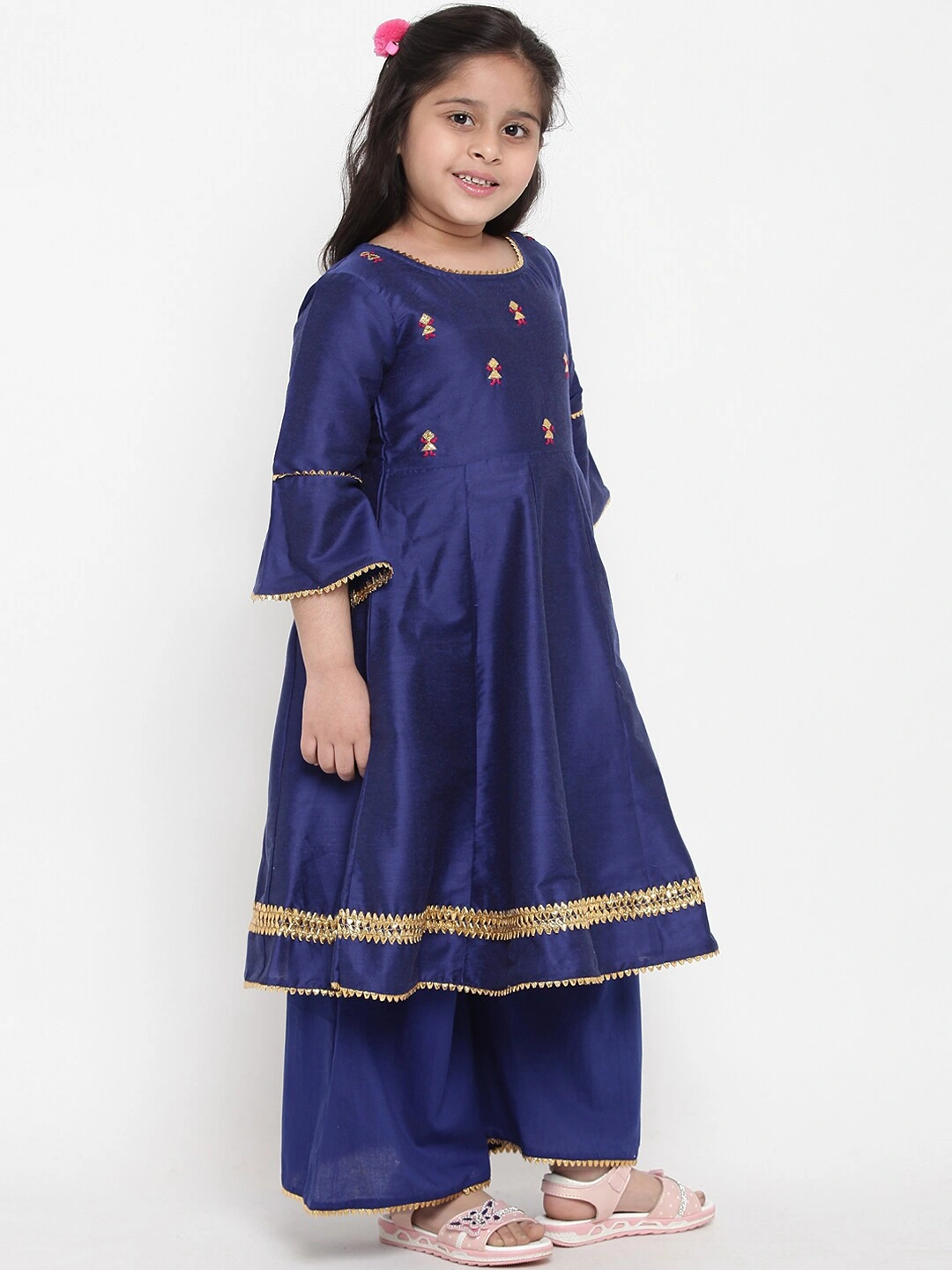 Bitiya by Bhama Girls Blue &amp; Solid Kurta with Palazzos &amp; Dupatta-3-4Y-2