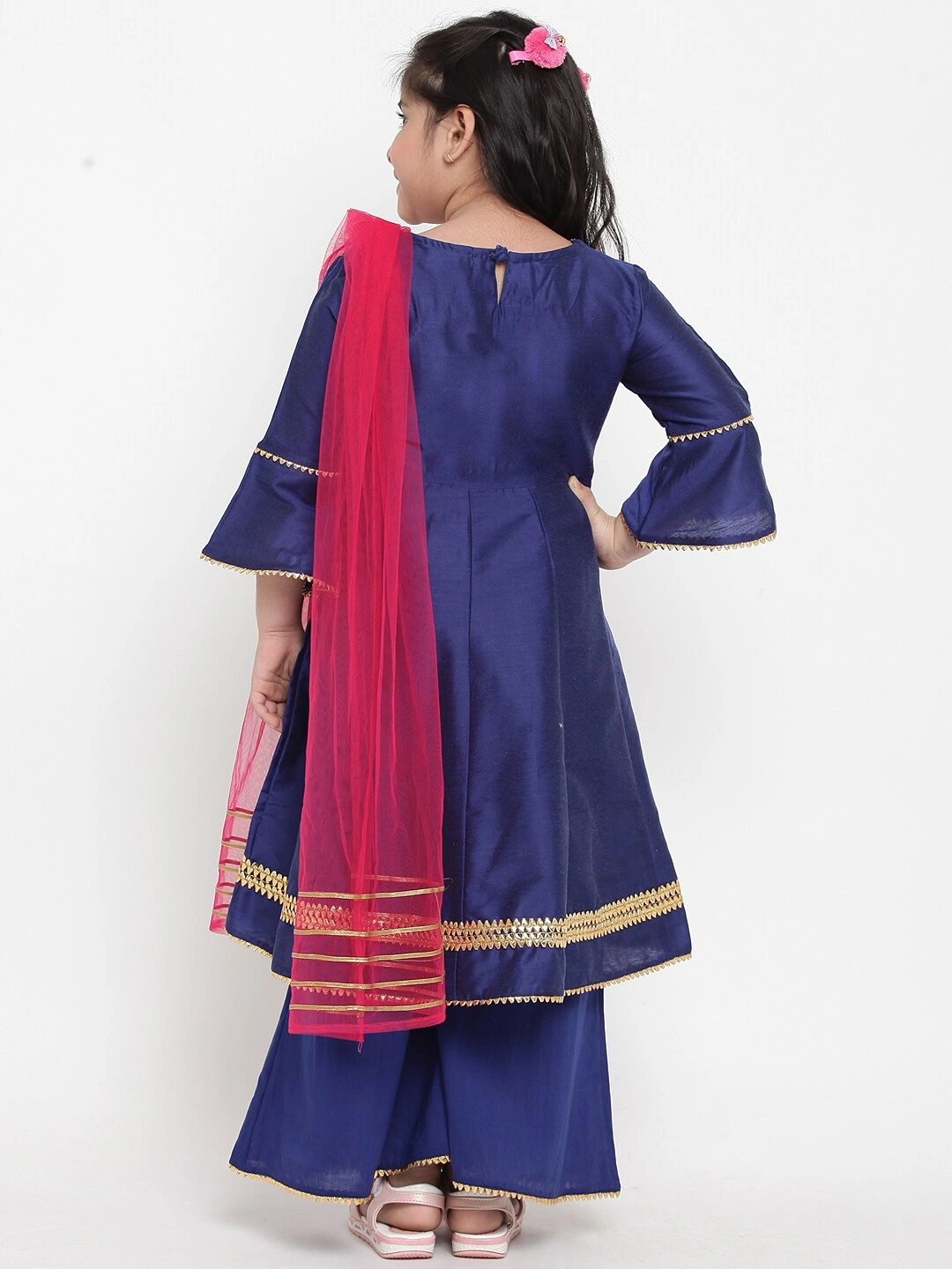 Bitiya by Bhama Girls Blue &amp; Solid Kurta with Palazzos &amp; Dupatta-3-4Y-3