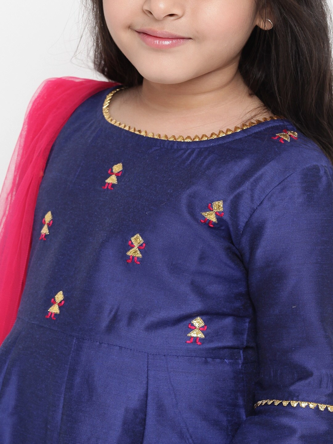 Bitiya by Bhama Girls Blue &amp; Solid Kurta with Palazzos &amp; Dupatta-3-4Y-4