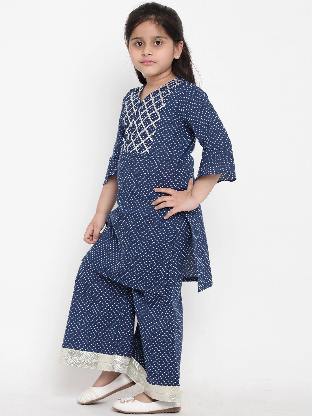 Bitiya by Bhama Girls Blue Printed Kurta with Palazzos-4-5Y-1