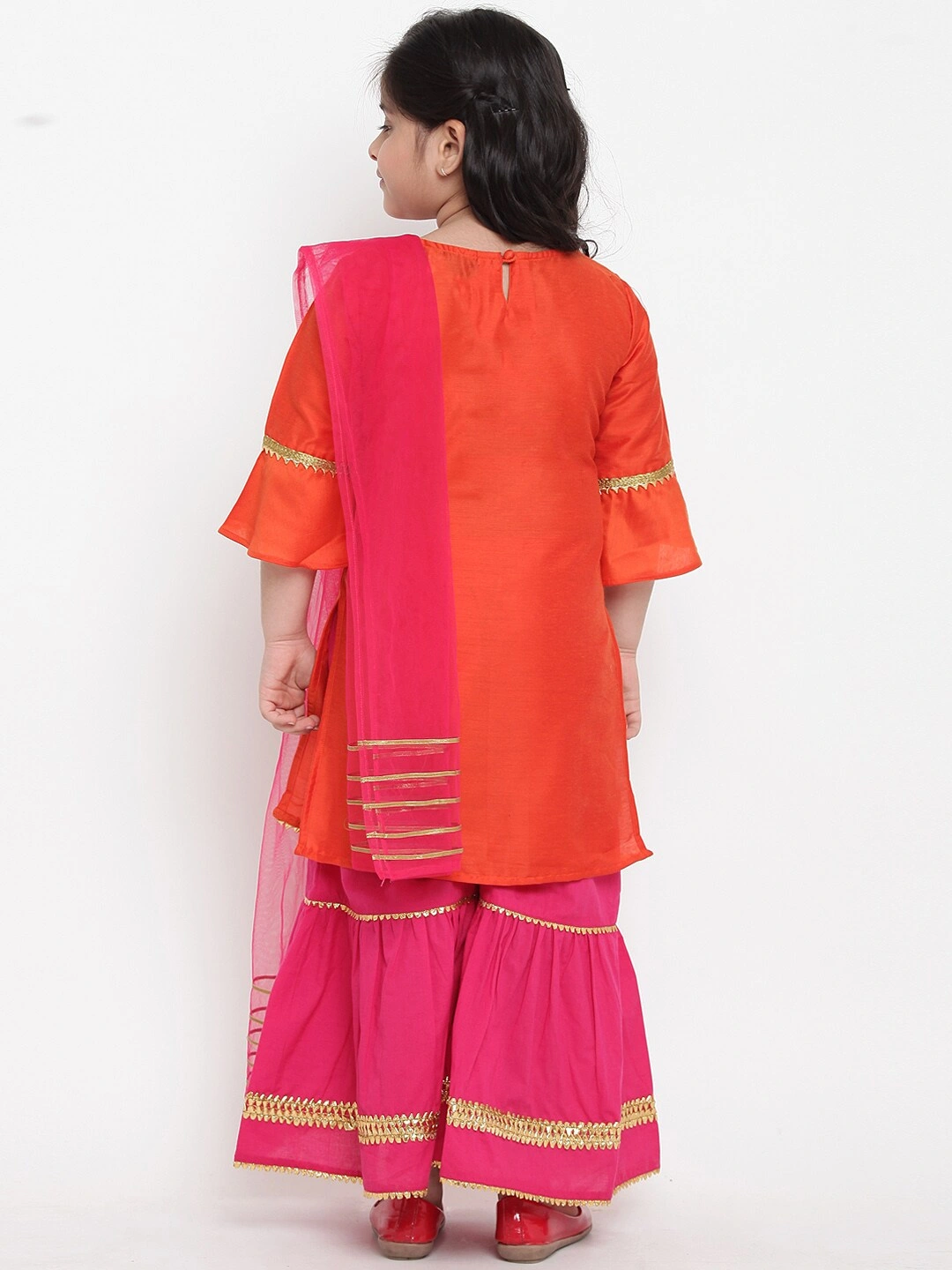 Bitiya by Bhama Girls Orange &amp; Pink Embroidered Kurta with Palazzos &amp; Dupatta-3-4Y-3