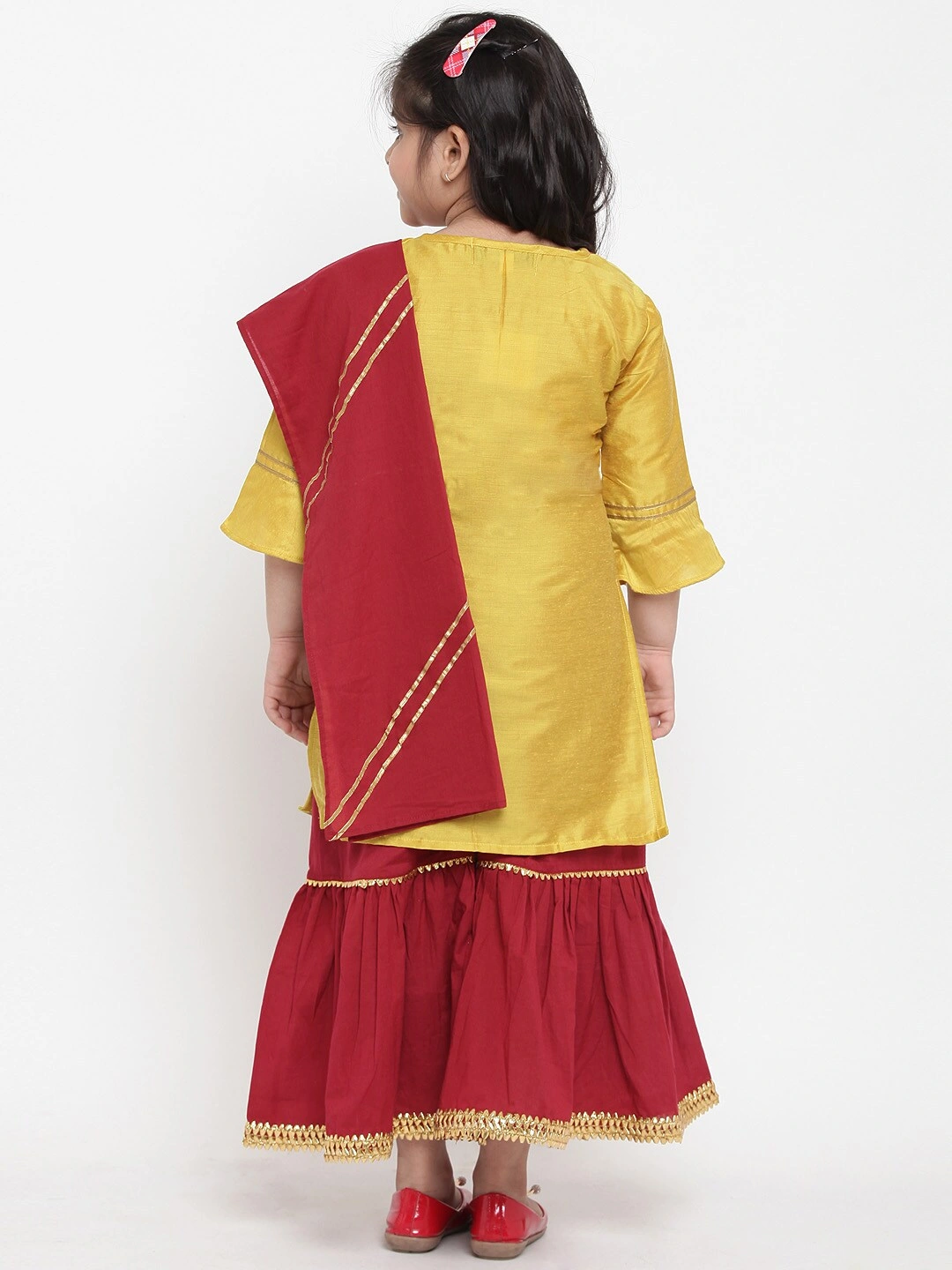 Bitiya by Bhama Girls Yellow &amp; Red Solid Kurta with Palazzos &amp; Dupatta-3-4Y-3