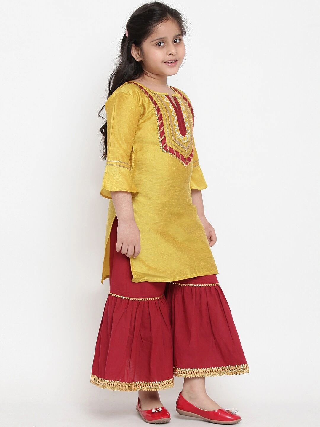 Bitiya by Bhama Girls Yellow &amp; Red Solid Kurta with Palazzos &amp; Dupatta-4-5Y-2