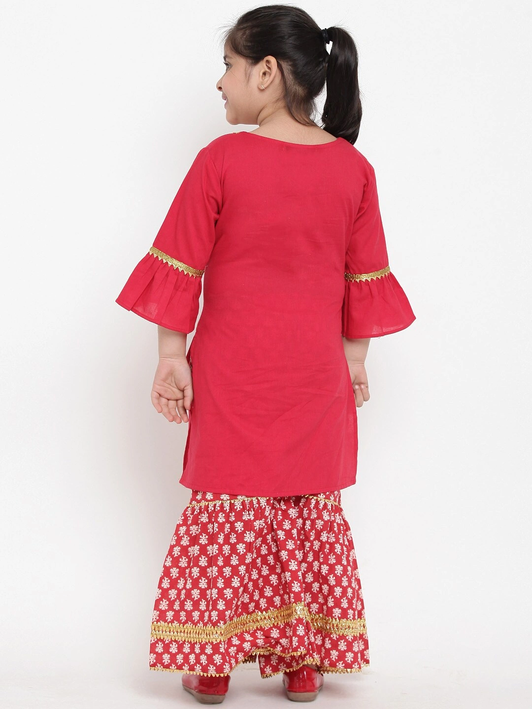 Bitiya by Bhama Girls Red Embroidered Kurta with Palazzos-3-4Y-3