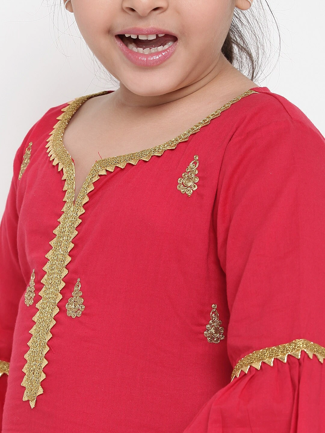 Bitiya by Bhama Girls Red Embroidered Kurta with Palazzos-3-4Y-4