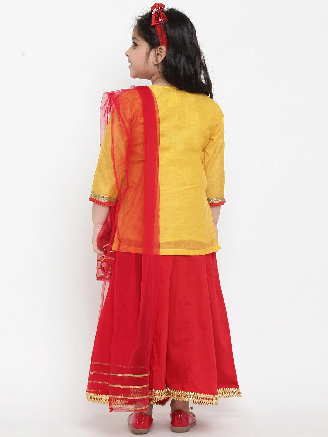 Bitiya by Bhama Girls Yellow &amp; Red Embroidered Kurta with Palazzos &amp; Dupatta-5-6Y-3