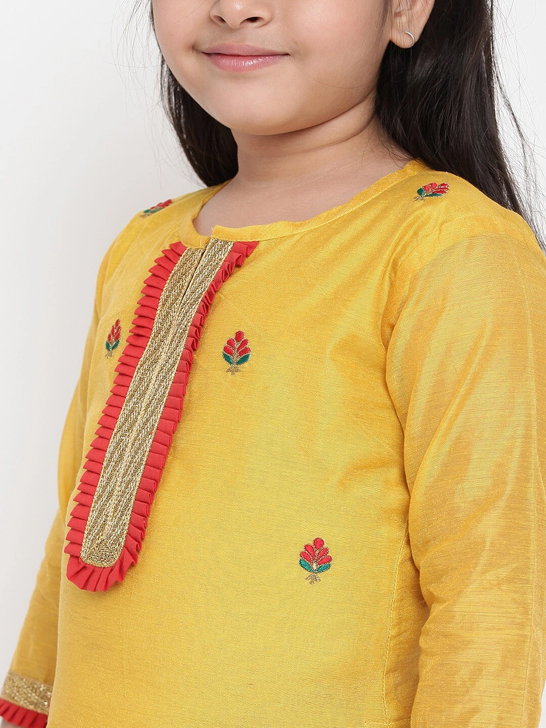 Bitiya by Bhama Girls Yellow &amp; Red Embroidered Kurta with Palazzos &amp; Dupatta-5-6Y-4