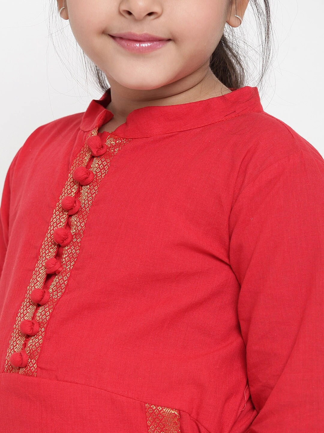 Bitiya by Bhama Girls Red Solid Kurta with Palazzos-3-4Y-4