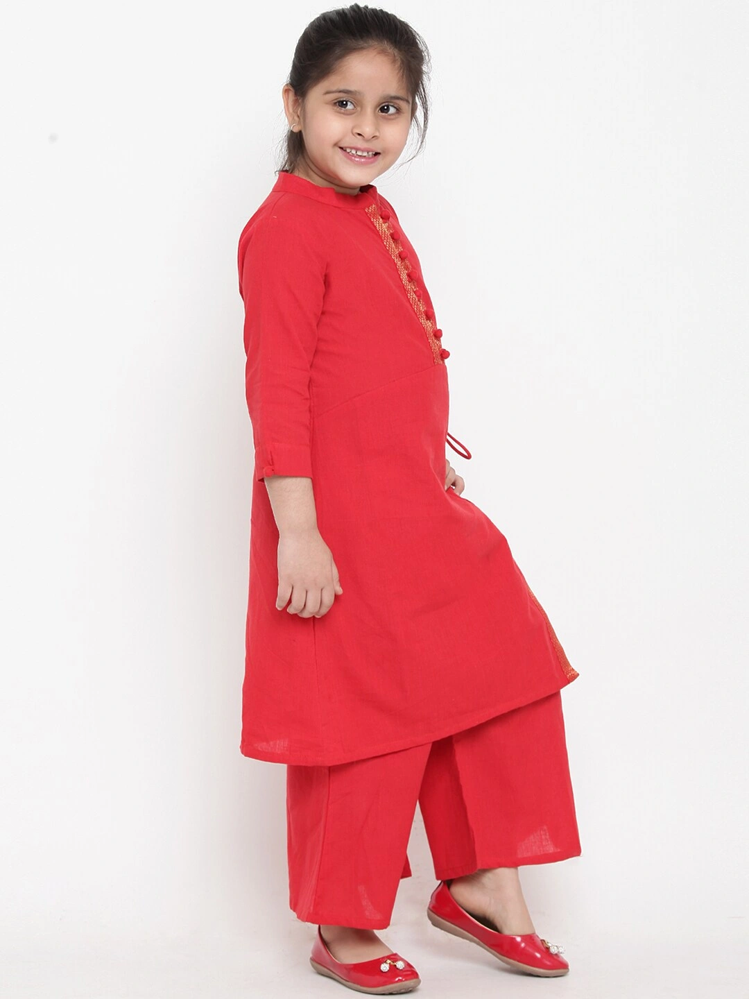 Bitiya by Bhama Girls Red Solid Kurta with Palazzos-5-6Y-2