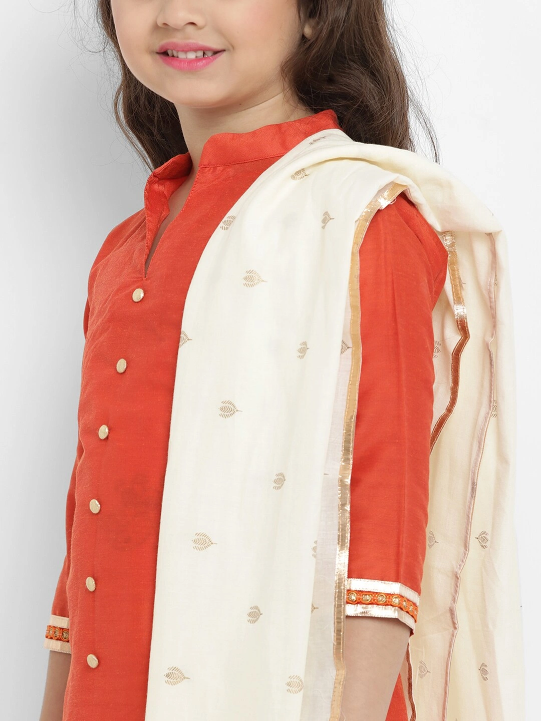 Bitiya by Bhama Girls Orange &amp; Beige Solid Kurta with Palazzos &amp; Dupatta-3-4Y-3