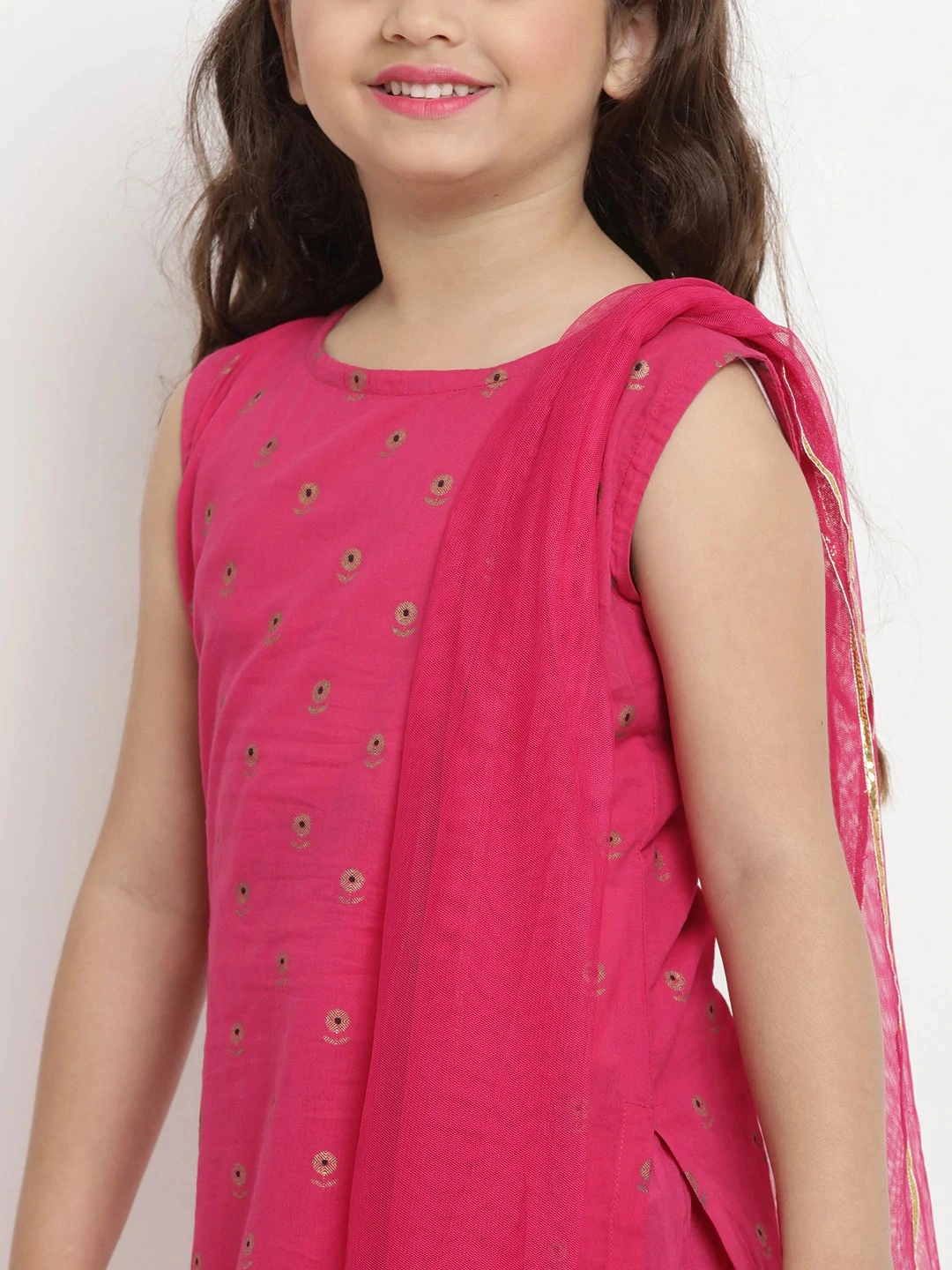 Bitiya by Bhama Girls Fuchsia Printed Kurta with Sharara &amp; Dupatta-4-5Y-3