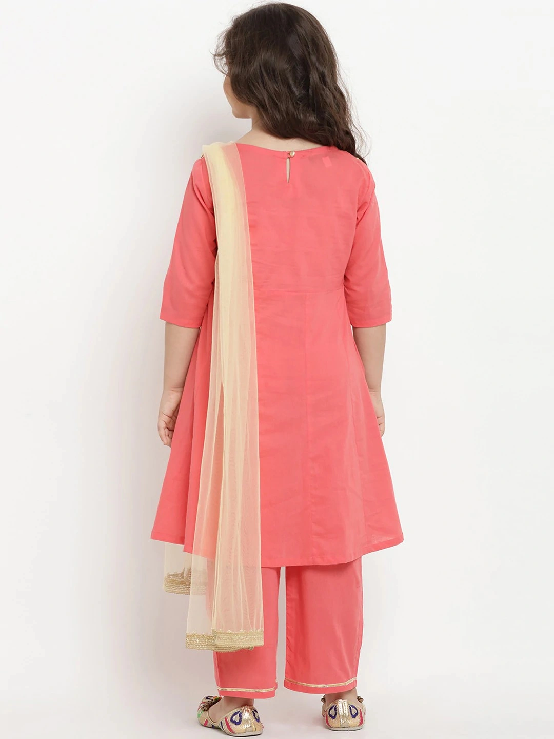 Bitiya by Bhama Girls Peach-Coloured Embroidered Kurta with Trousers &amp; Dupatta-7-8Y-2