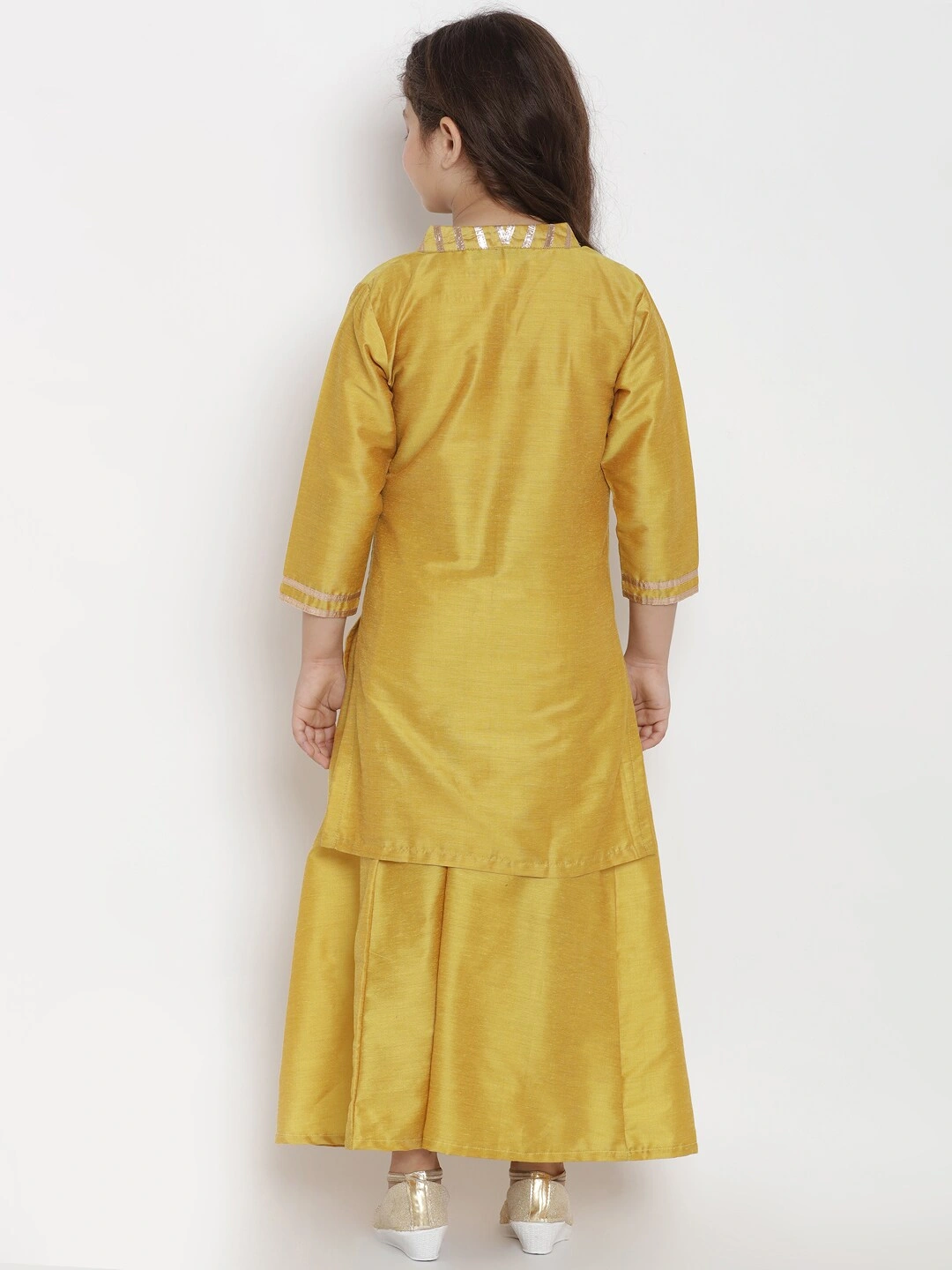 Bitiya by Bhama Girls Mustard Yellow Solid Silk Kurta with Skirt-4-5Y-3