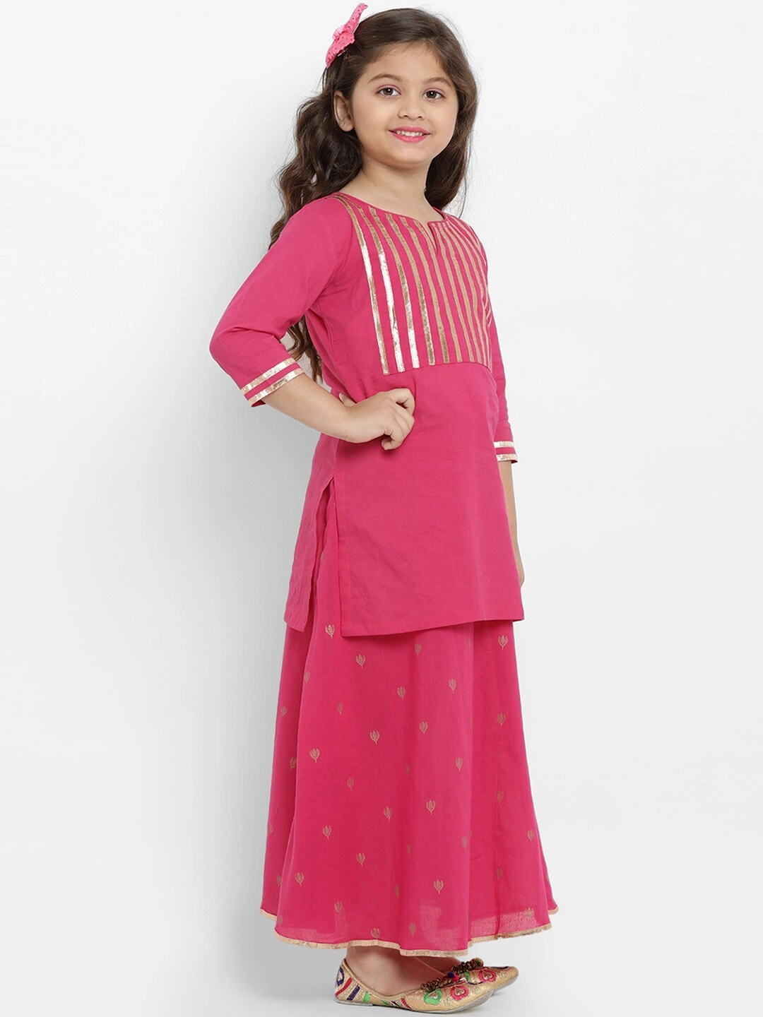 Bitiya by Bhama Girls Pink Solid Kurta with Skirt-3-4Y-1