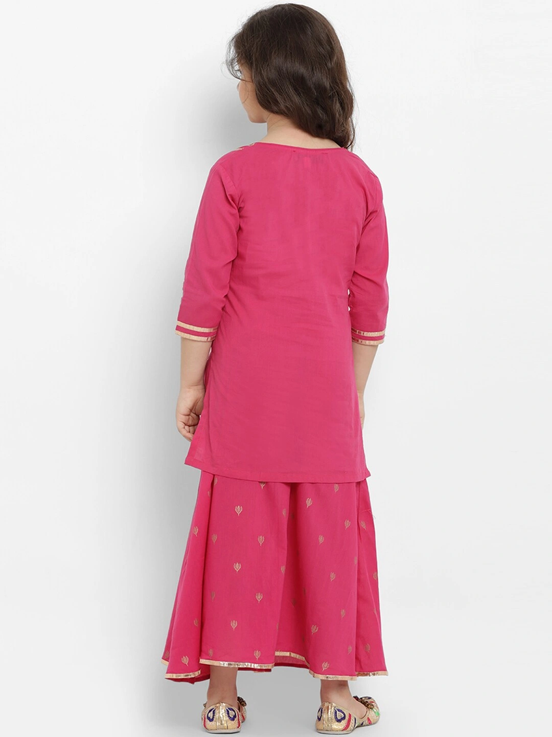 Bitiya by Bhama Girls Pink Solid Kurta with Skirt-4-5Y-2