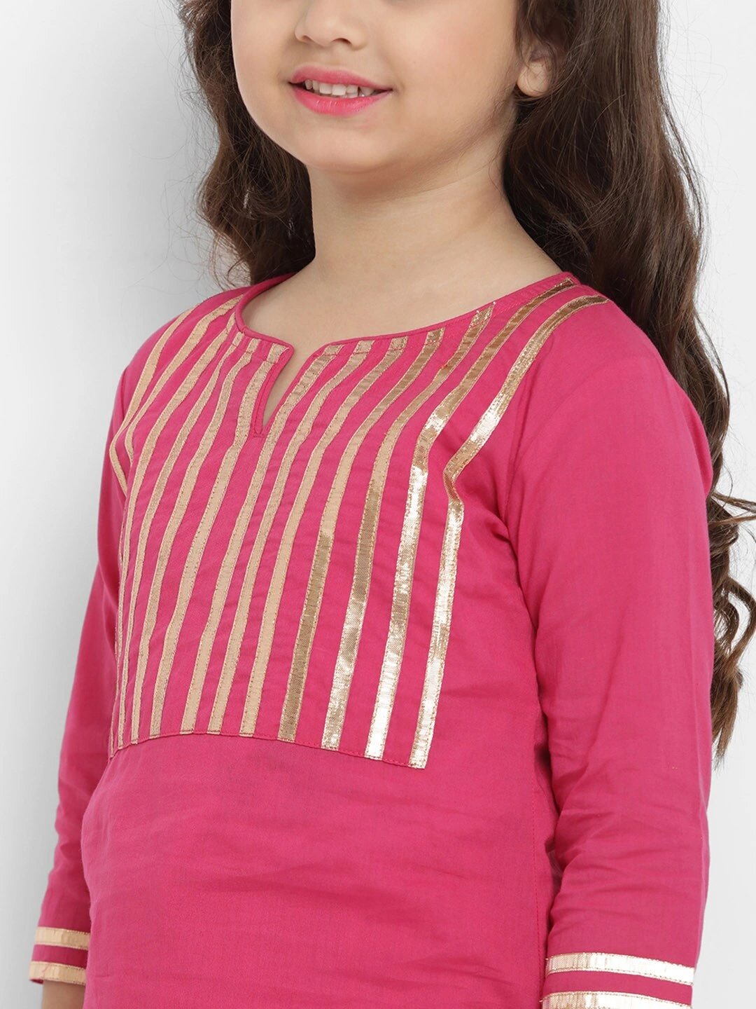 Bitiya by Bhama Girls Pink Solid Kurta with Skirt-4-5Y-3