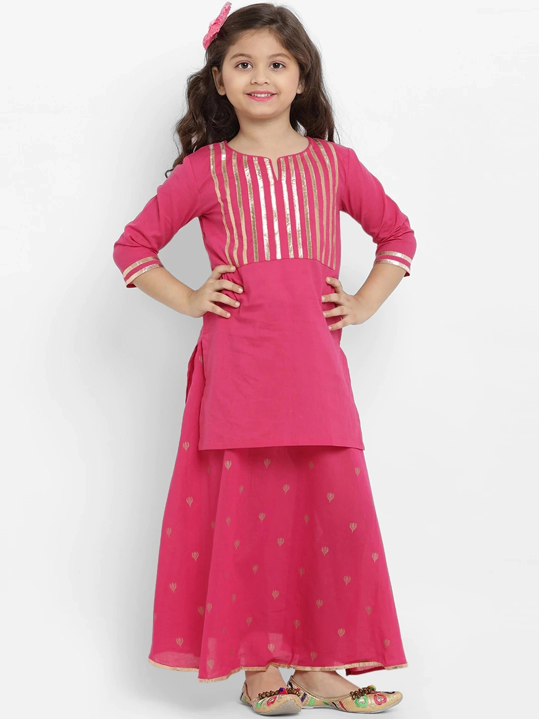 Bitiya by Bhama Girls Pink Solid Kurta with Skirt-BBT145_5-6Y