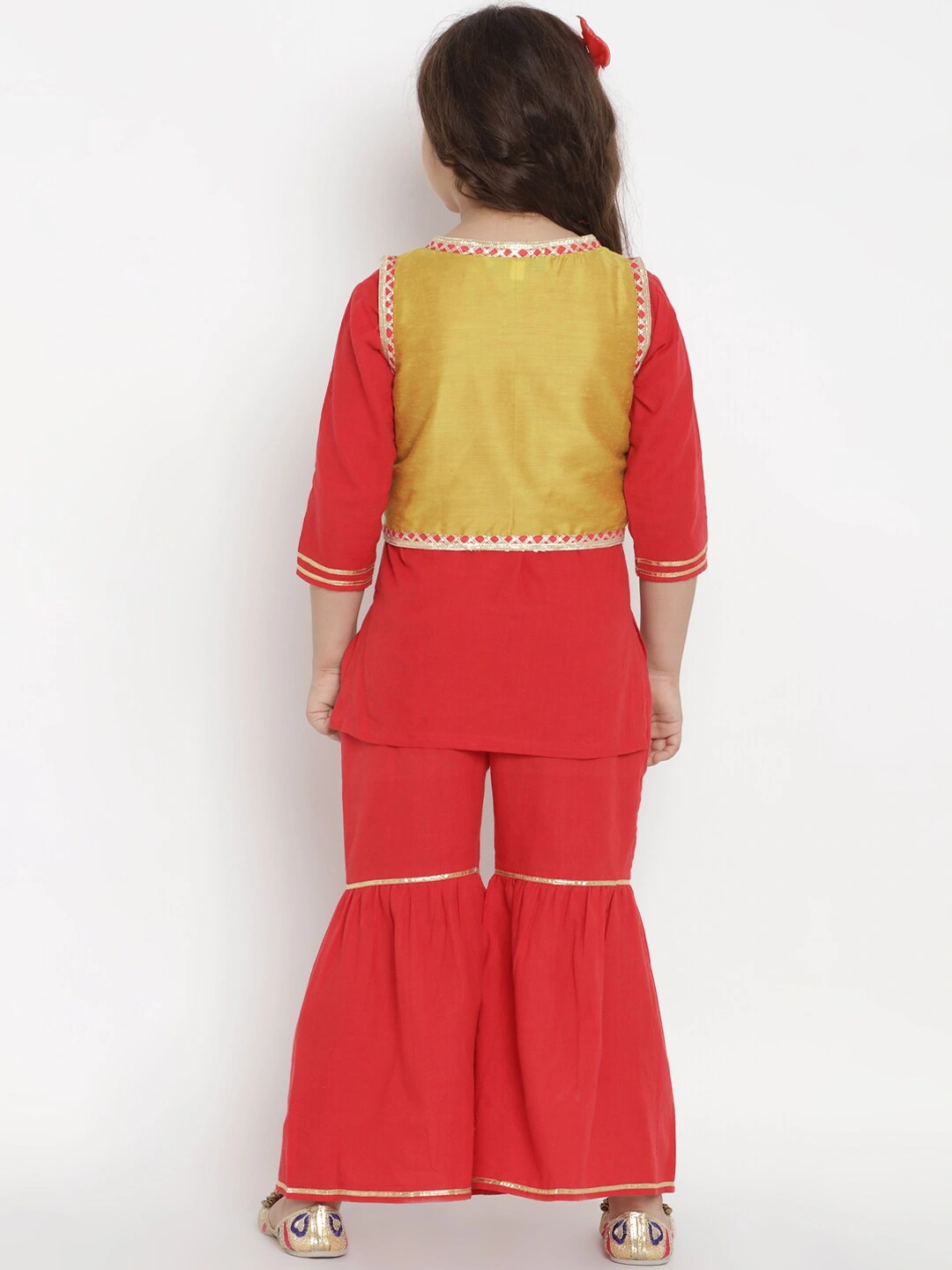 Bitiya by Bhama Girls Red Solid Kurta with Sharara-3-4Y-2