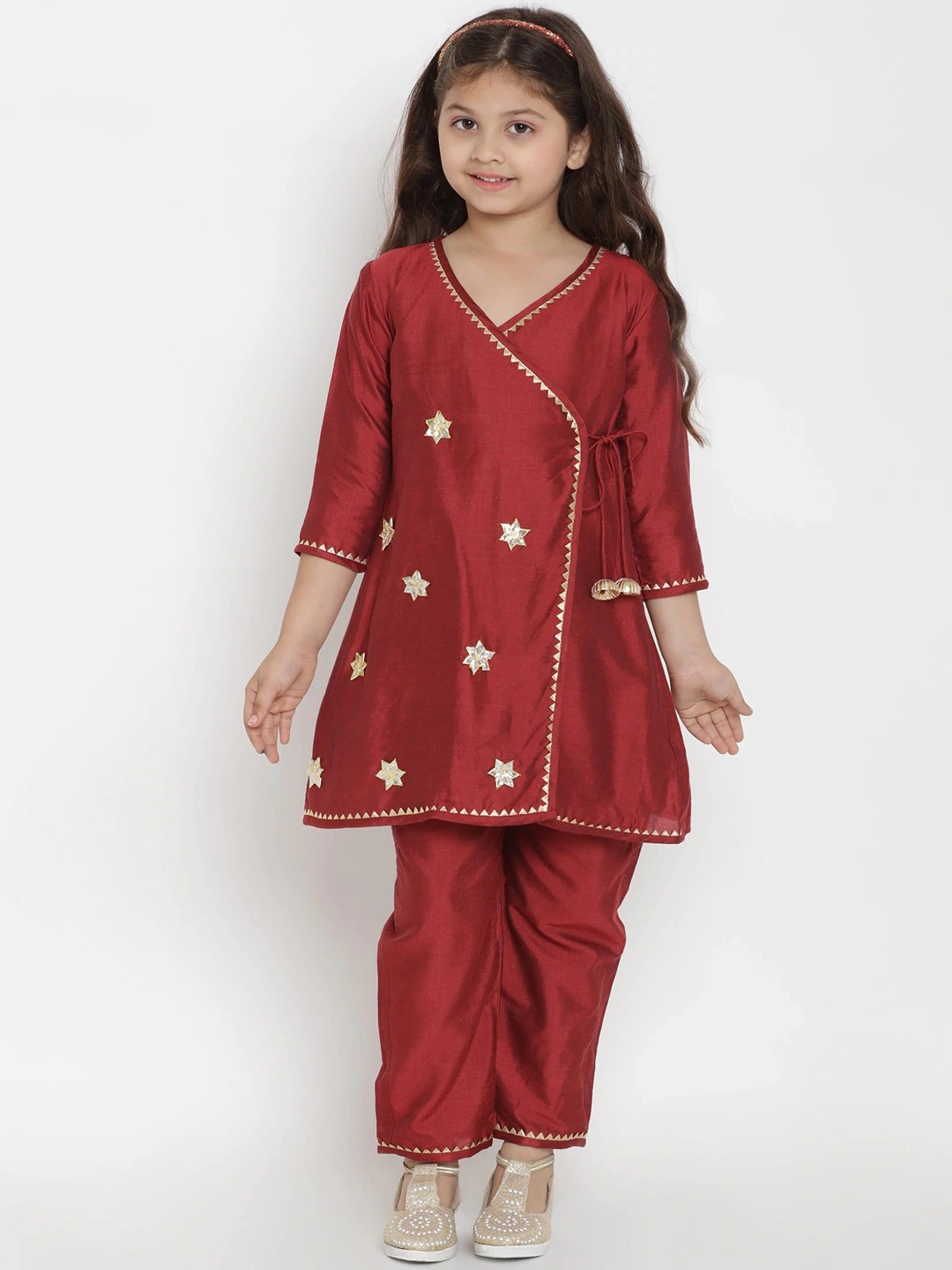 Bitiya by Bhama Girls Maroon Embroidered Kurta with Pyjamas-BBT157_3-4Y