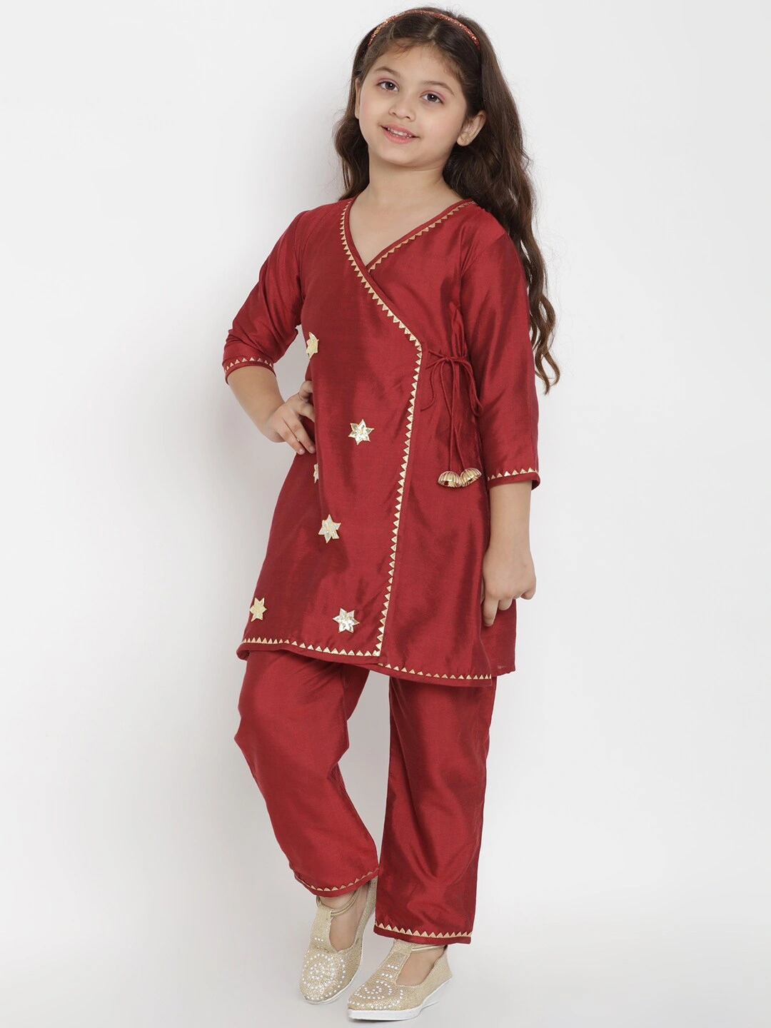 Bitiya by Bhama Girls Maroon Embroidered Kurta with Pyjamas-3-4Y-1