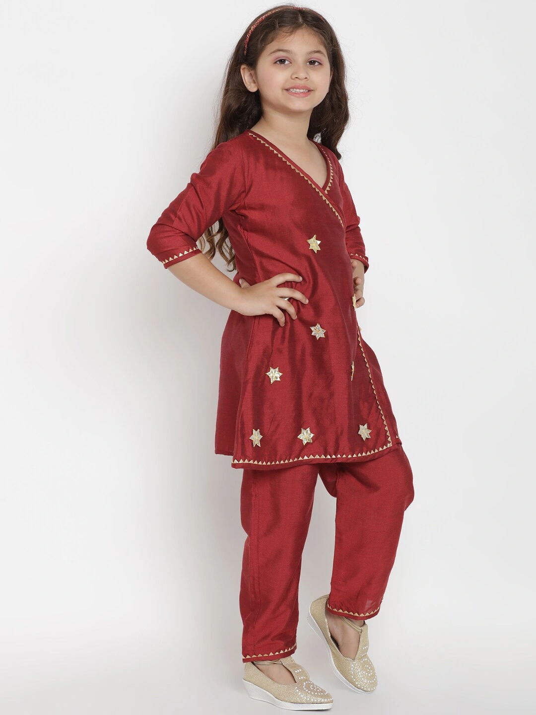 Bitiya by Bhama Girls Maroon Embroidered Kurta with Pyjamas-4-5Y-2