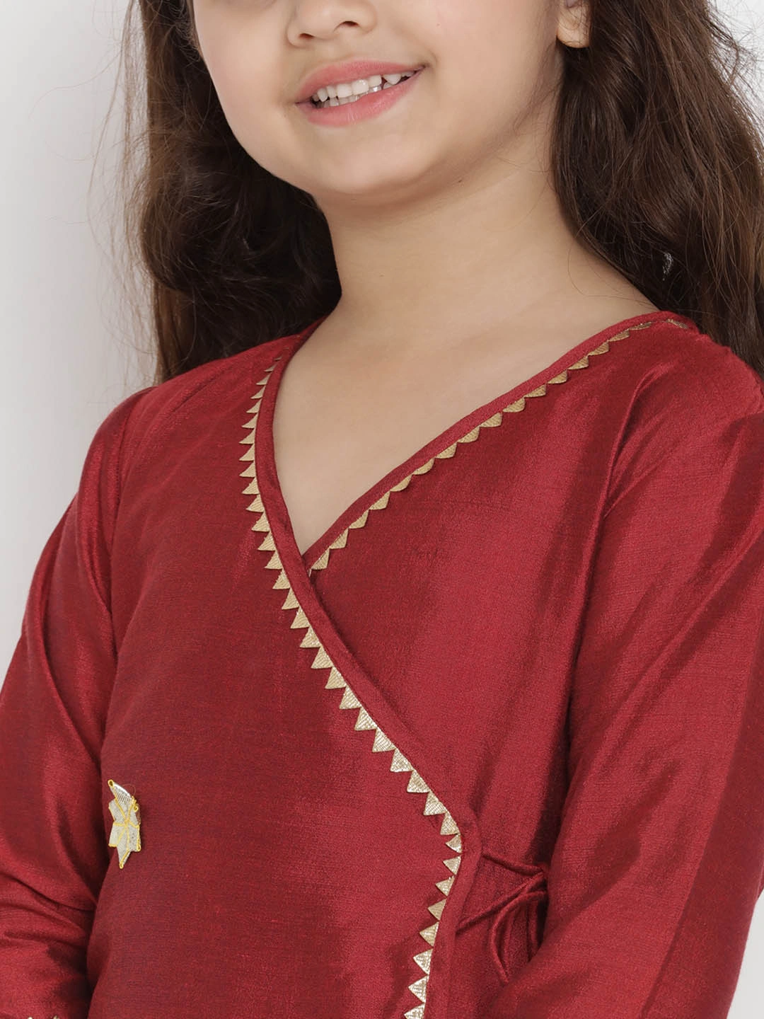 Bitiya by Bhama Girls Maroon Embroidered Kurta with Pyjamas-4-5Y-4