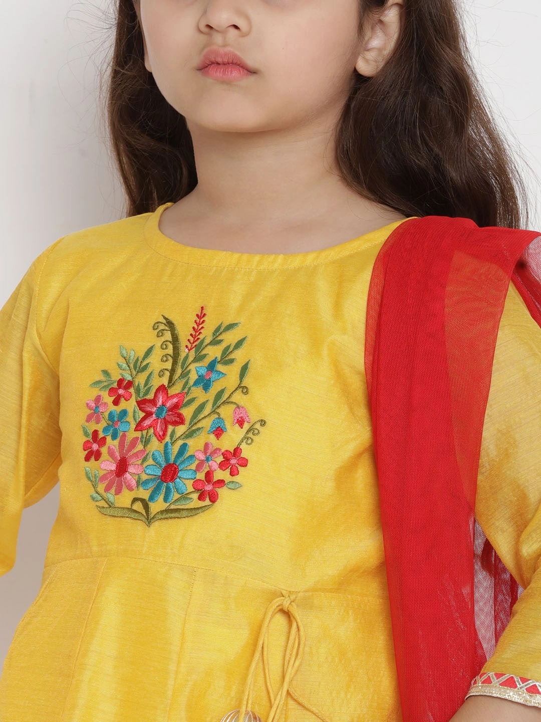 Bitiya by Bhama Girls Yellow &amp; Red Embroidered Kurta with Pyjamas &amp; Dupatta-3-4Y-3