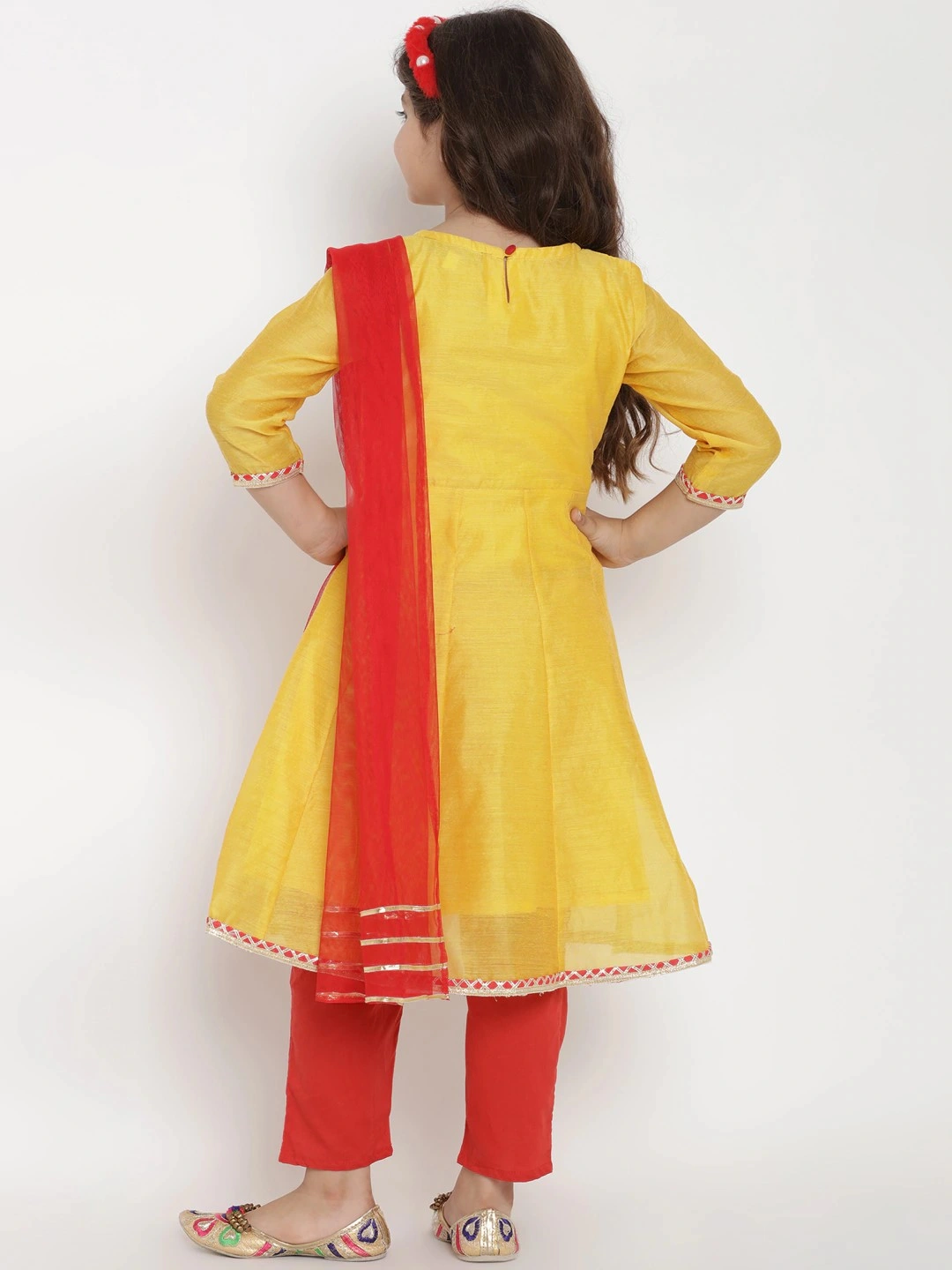 Bitiya by Bhama Girls Yellow &amp; Red Embroidered Kurta with Pyjamas &amp; Dupatta-4-5Y-2