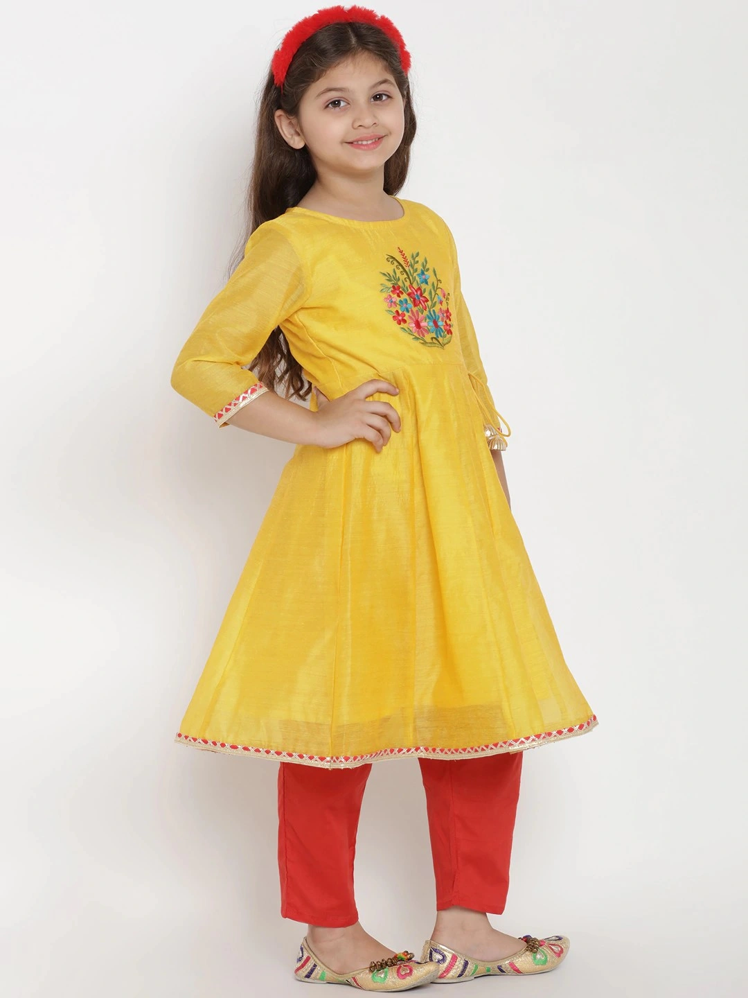 Bitiya by Bhama Girls Yellow &amp; Red Embroidered Kurta with Pyjamas &amp; Dupatta-5-6Y-1