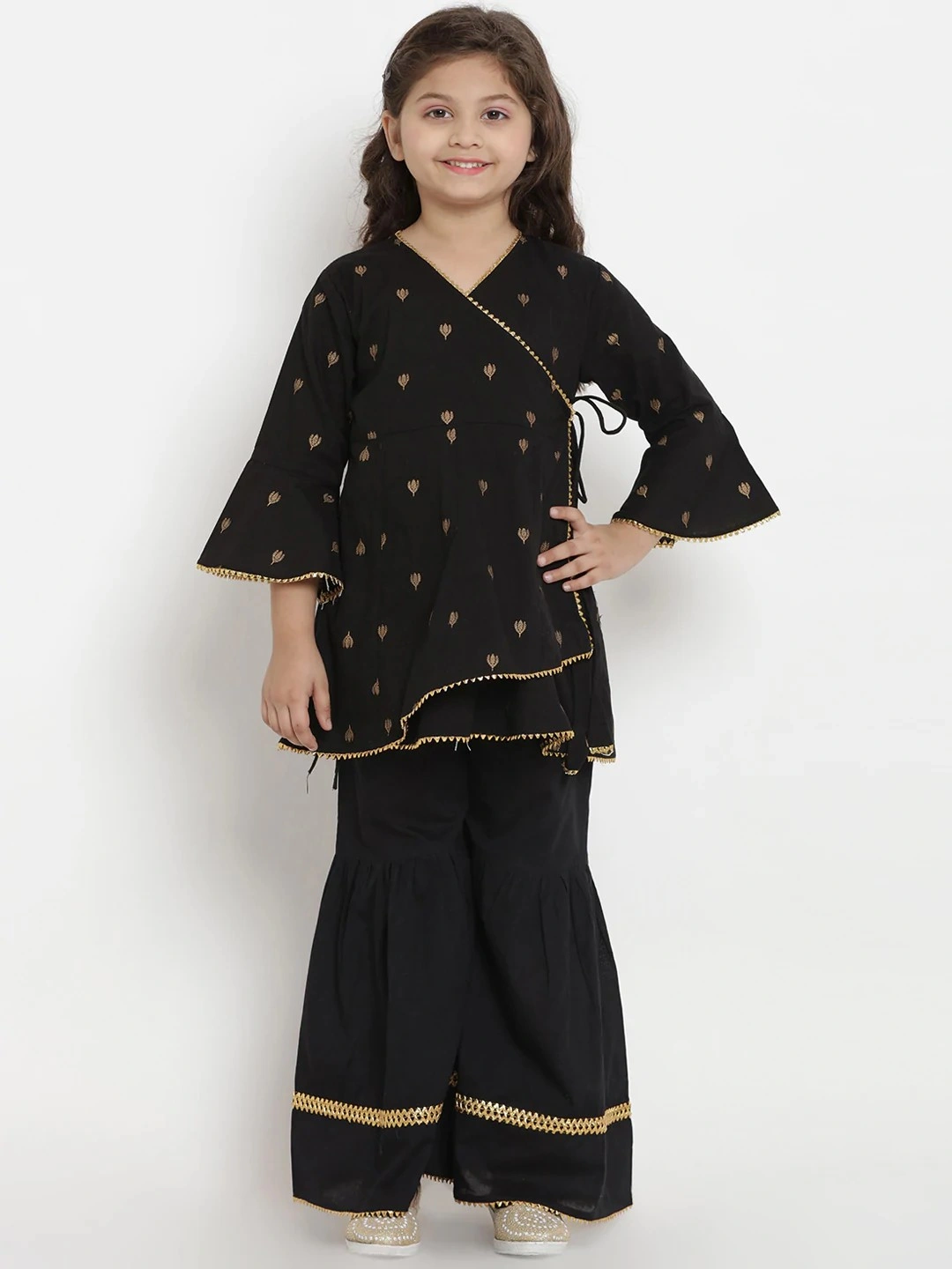 Bitiya by Bhama Girls Black Embroidered Kurta with Sharara-BBT179_4-5Y