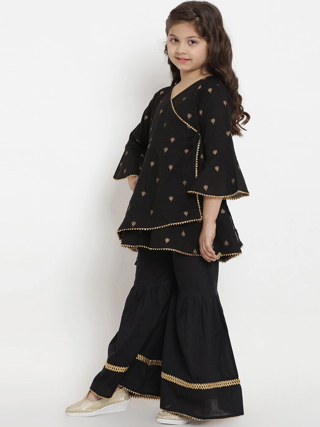 Bitiya by Bhama Girls Black Embroidered Kurta with Sharara-4-5Y-1