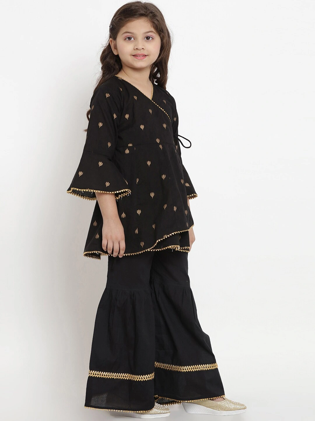 Bitiya by Bhama Girls Black Embroidered Kurta with Sharara-4-5Y-2